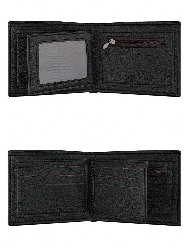 Men’s Black Business Wallet – Quilted Design, Multi-Card Holder with Zipper Coin Pocket