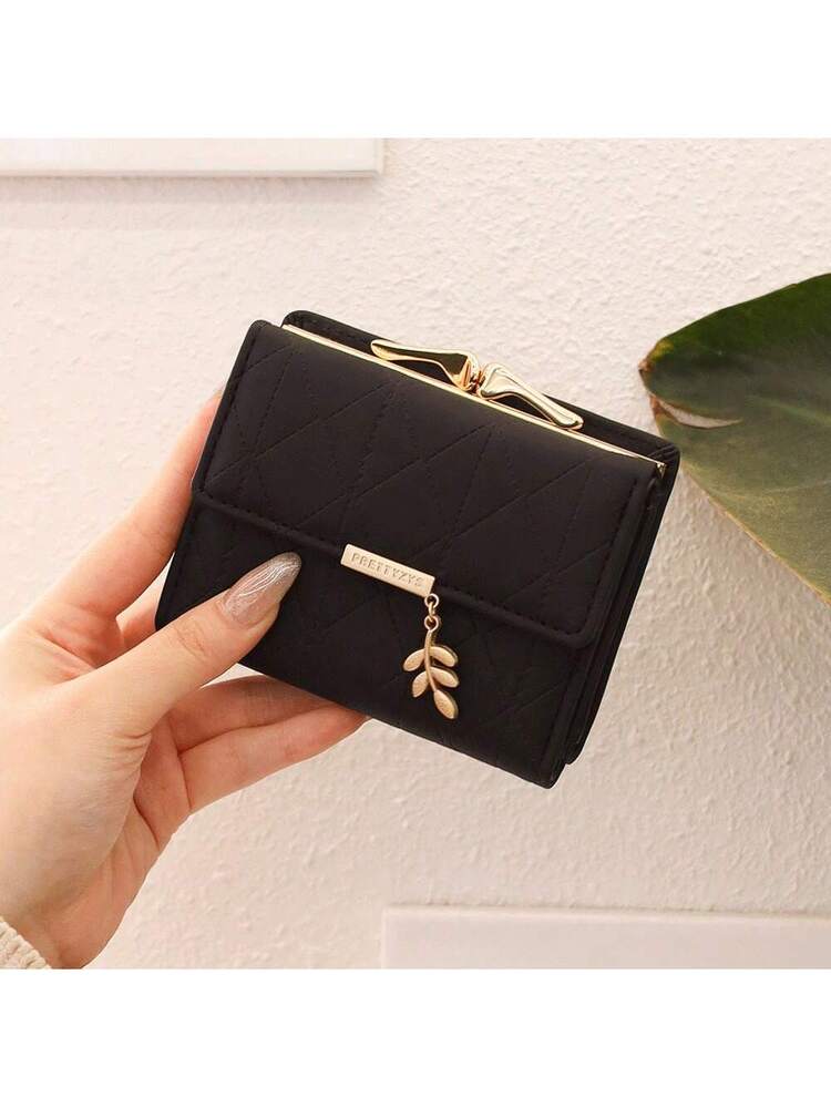PRETTYZYS Floral Pattern Mini Black Wallet – Lightweight PU Leather with Multi-Card Layers