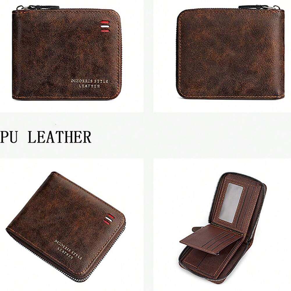 Vintage Multi-Function Bifold PU Leather Wallet – Men's Zippered Card & ID Holder