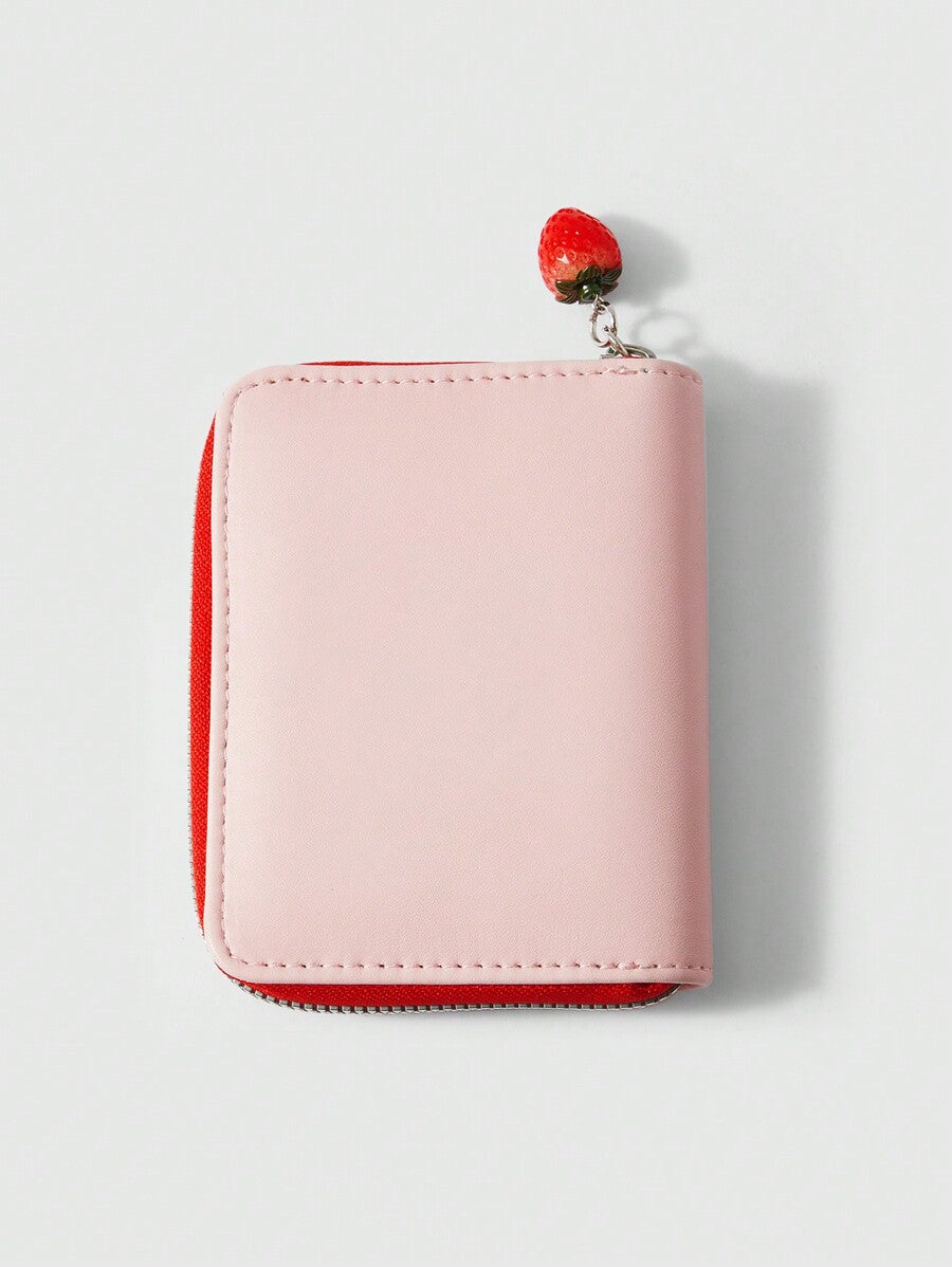 Strawberry Cartoon Zipper Wallet with 3D Pendant