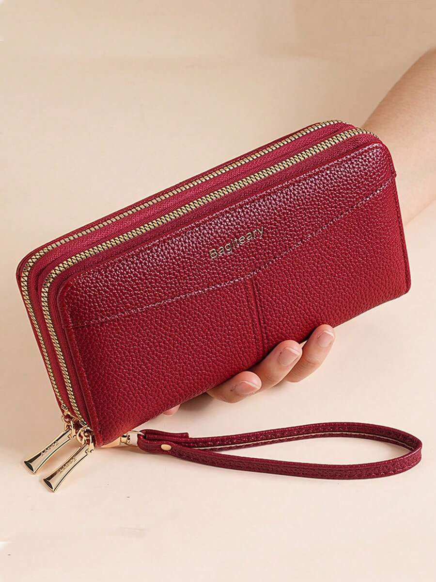 Women's Long Zipper Wallet with Wrist Strap – Multi-Card Phone Holder & Coin Purse (Brown)