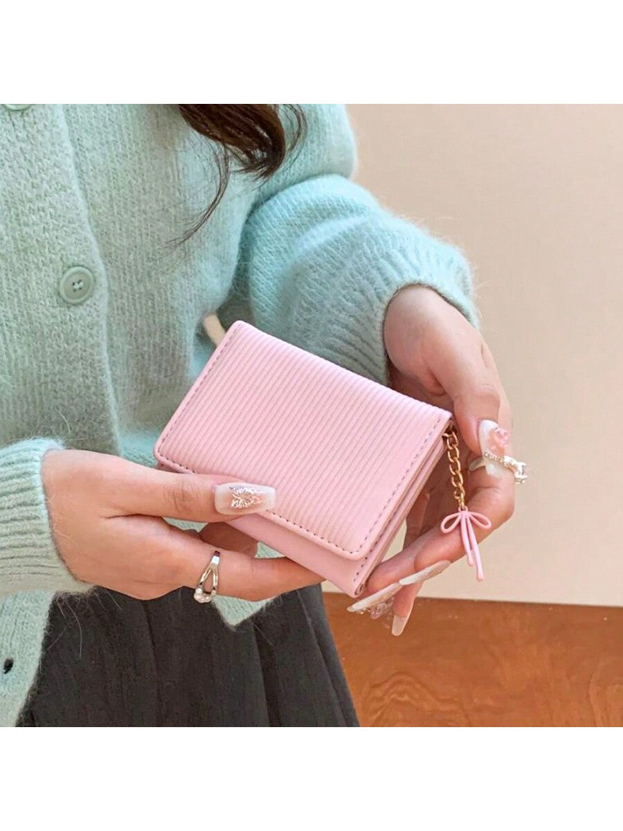 Korean Style Bow Decor Women's Short Wallet – High-Quality Tri-Fold Coin & Card Purse Wallet