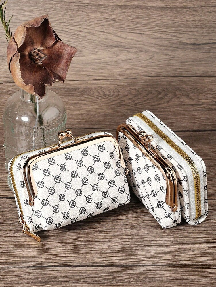 Women's PU Leather Kiss-Lock Coin Purse – Zipper & Hasp, Large Capacity Card & Cash Holder
