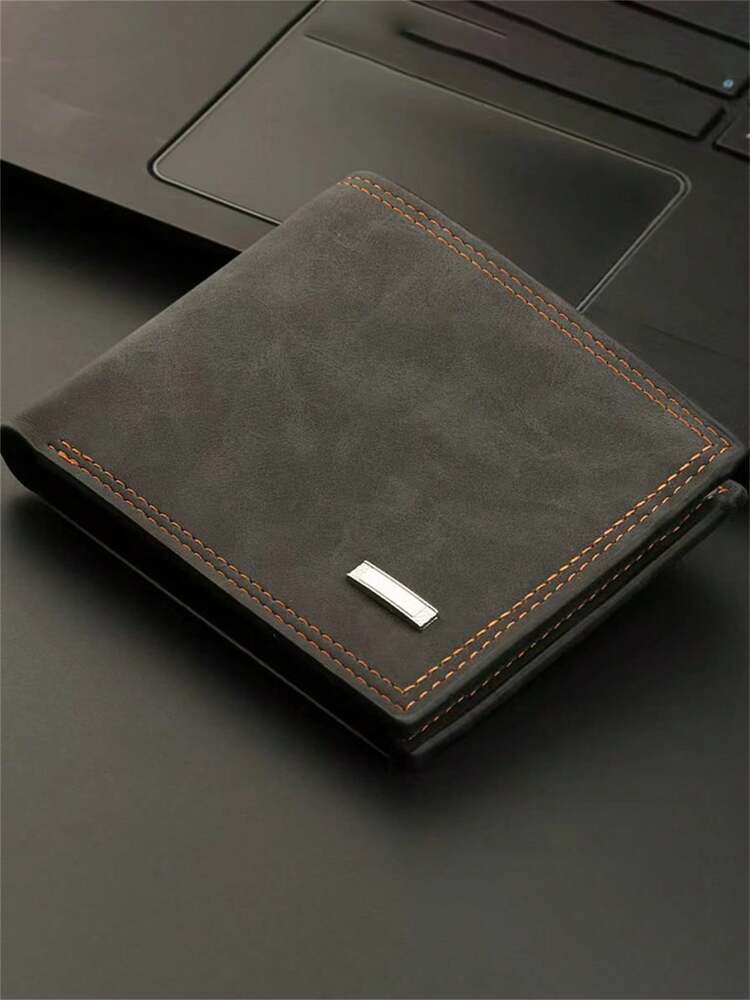 Men’s Classic Bifold Suede Leather Wallet – Minimalist Short Purse with Card Slots