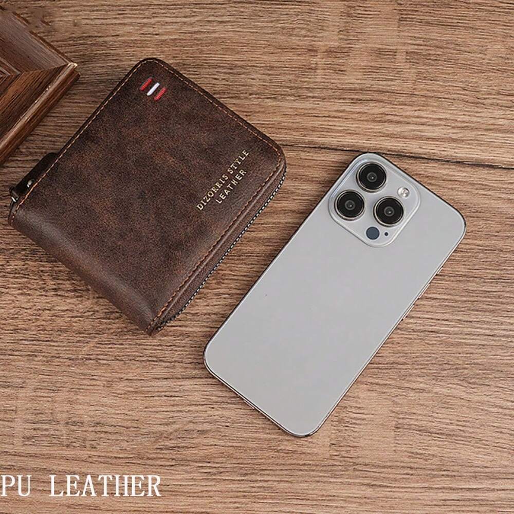 Vintage Multi-Function Bifold PU Leather Wallet – Men's Zippered Card & ID Holder