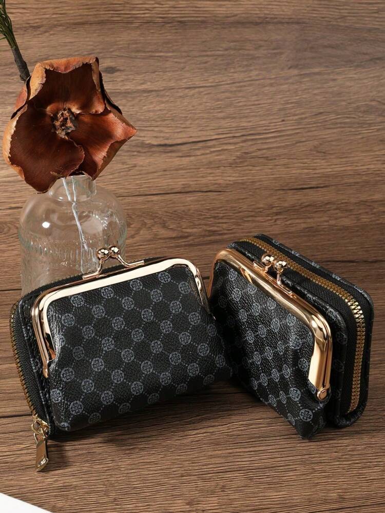 Women's PU Leather Kiss-Lock Coin Purse – Zipper & Hasp, Large Capacity Card & Cash Holder