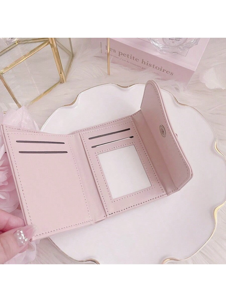 Women’s Minimalist Inspired Korean Style Compact Zipper Coin Card Holder Wallet - Pink