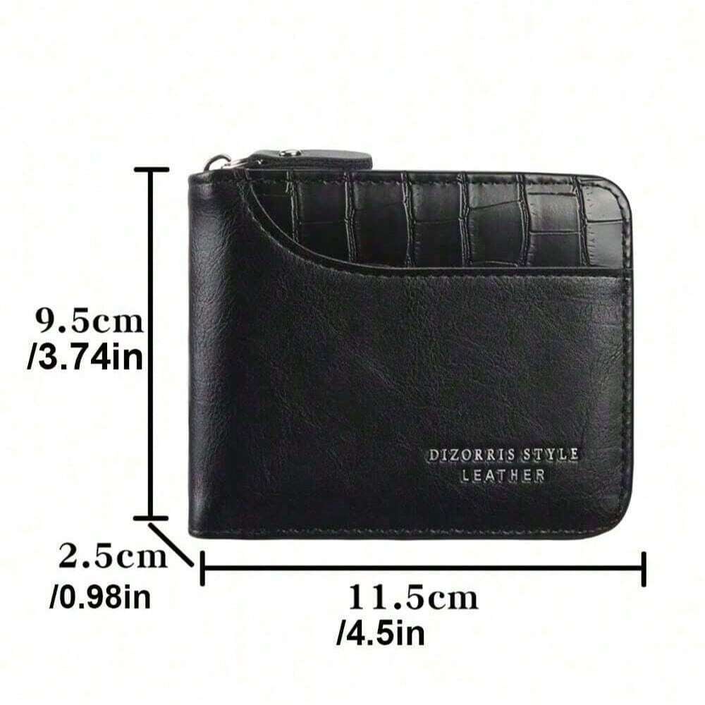 Men’s Luxury Black Leather Wallet – RFID Zipper Card Holder with Coin Pocket