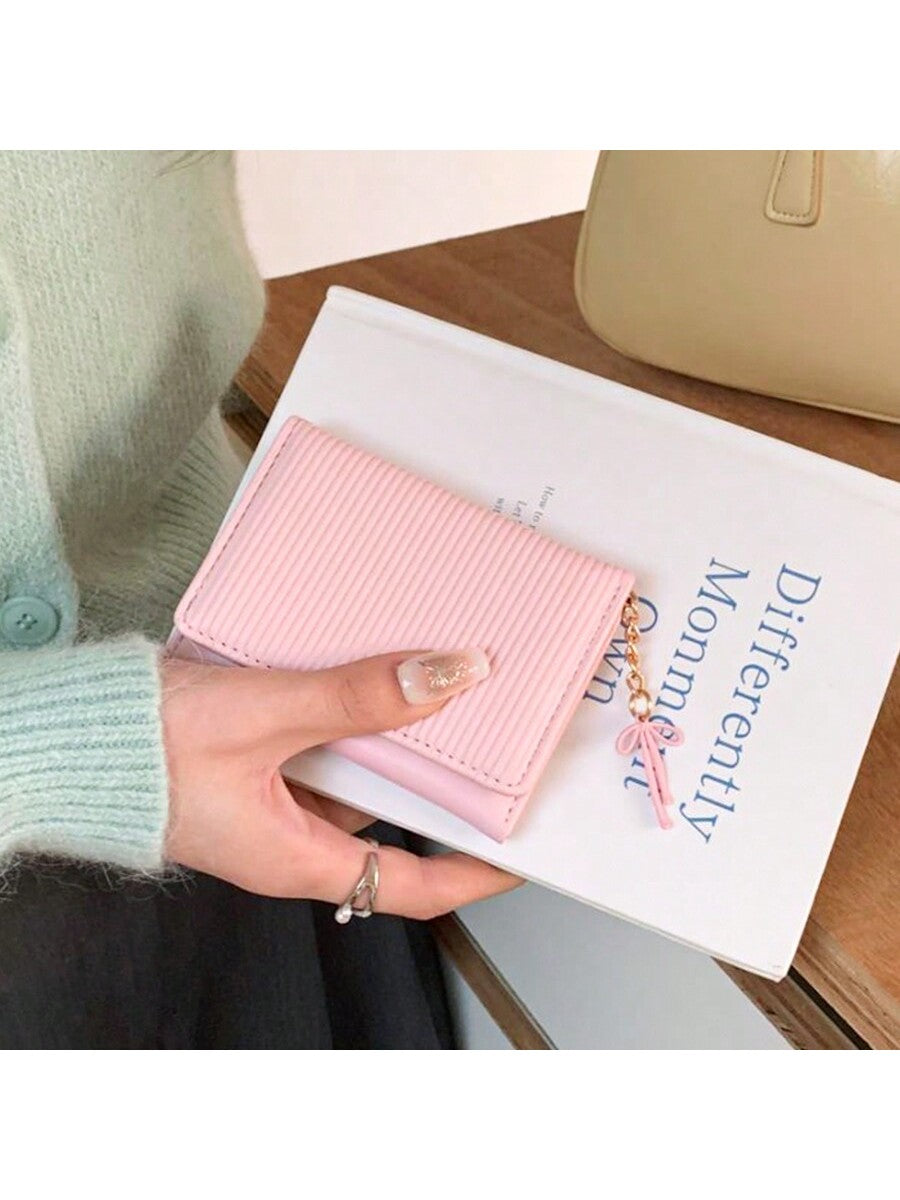 Korean Style Bow Decor Women's Short Wallet – High-Quality Tri-Fold Coin & Card Purse Wallet