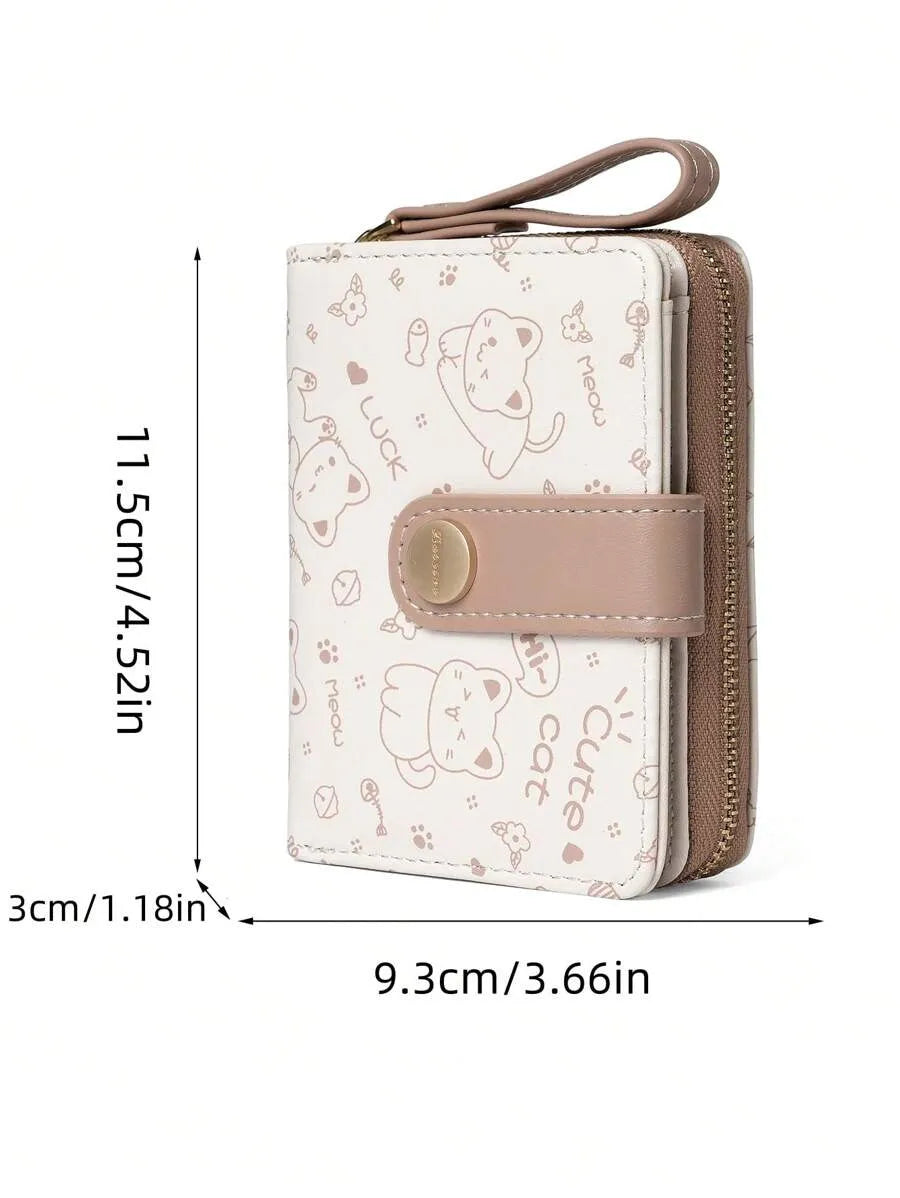 Cute Cat Short Zipper Wallet for Women with Card Holder
