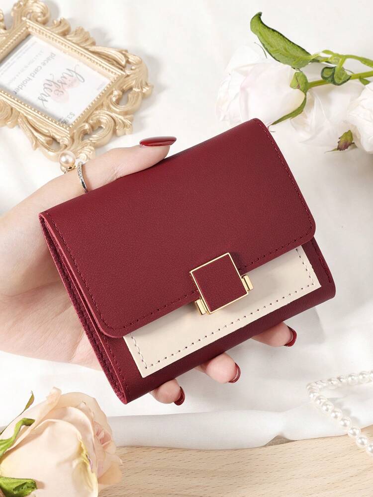 Burgundy Double Fold Mini Wallet with Coin Pocket and Card Slots