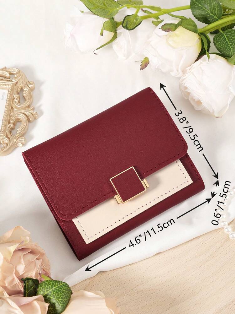 Burgundy Double Fold Mini Wallet with Coin Pocket and Card Slots