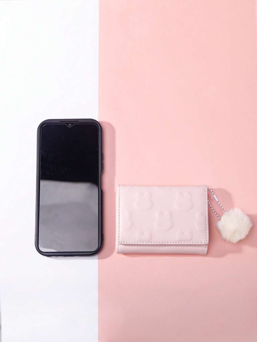 YADAS Plush Bunny Embossed Coin With 3D Pom Pom Valentines For Women Wallet Purse Small Wallet