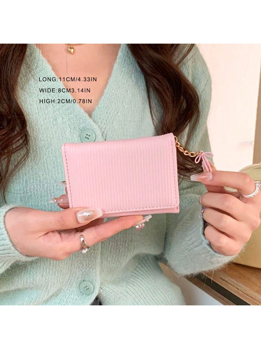 Korean Style Bow Decor Women's Short Wallet – High-Quality Tri-Fold Coin & Card Purse Wallet