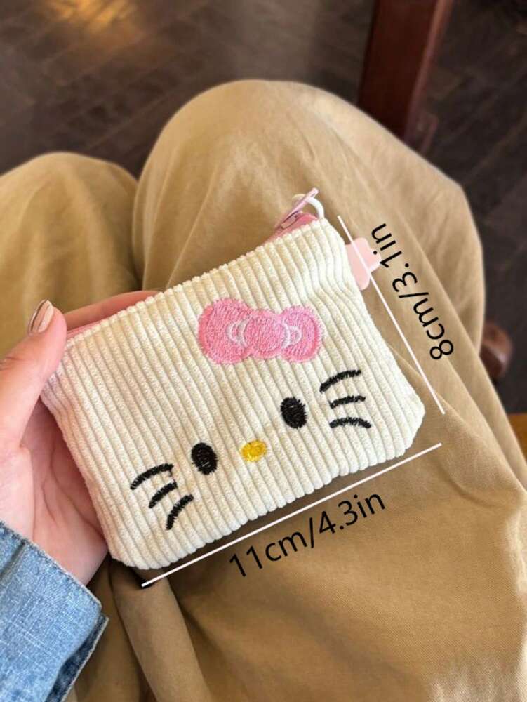 Sanrio [Cute Hello Kitty Pouch] Hello Kitty Makeup Pouch | Cute & Cream Portable Cosmetic Bag With Pink Bow Zipper Closure