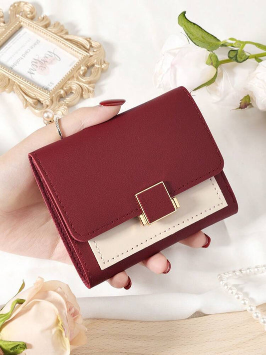 Burgundy Double Fold Mini Wallet with Coin Pocket and Card Slots