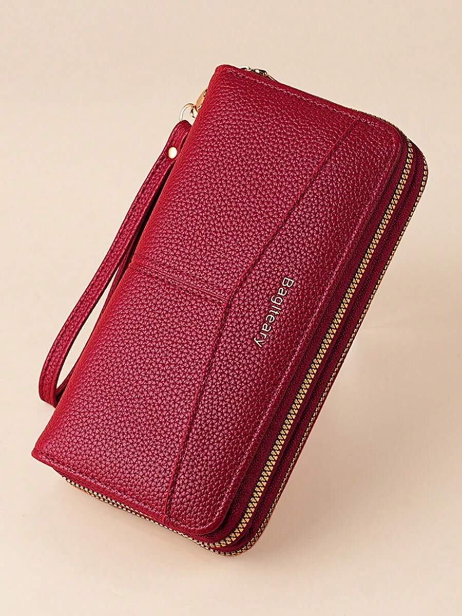 Women's Long Zipper Wallet with Wrist Strap – Multi-Card Phone Holder & Coin Purse (Brown)