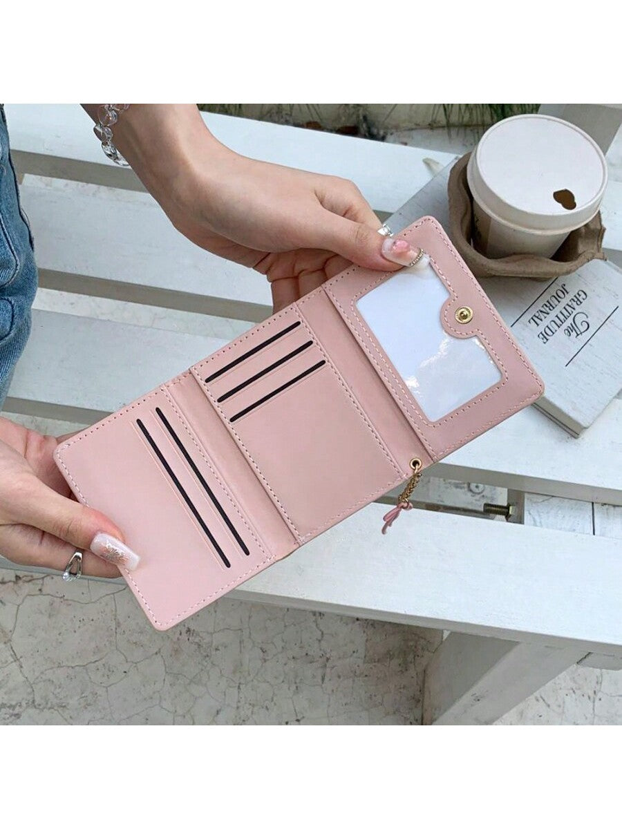 Korean Style Bow Decor Women's Short Wallet – High-Quality Tri-Fold Coin & Card Purse Wallet