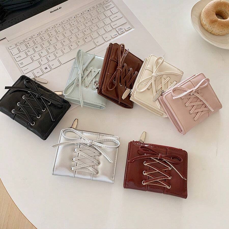 Bow Two-Fold Y2K Leather Wallet – Large Capacity Korean Style Ladies Wallet
