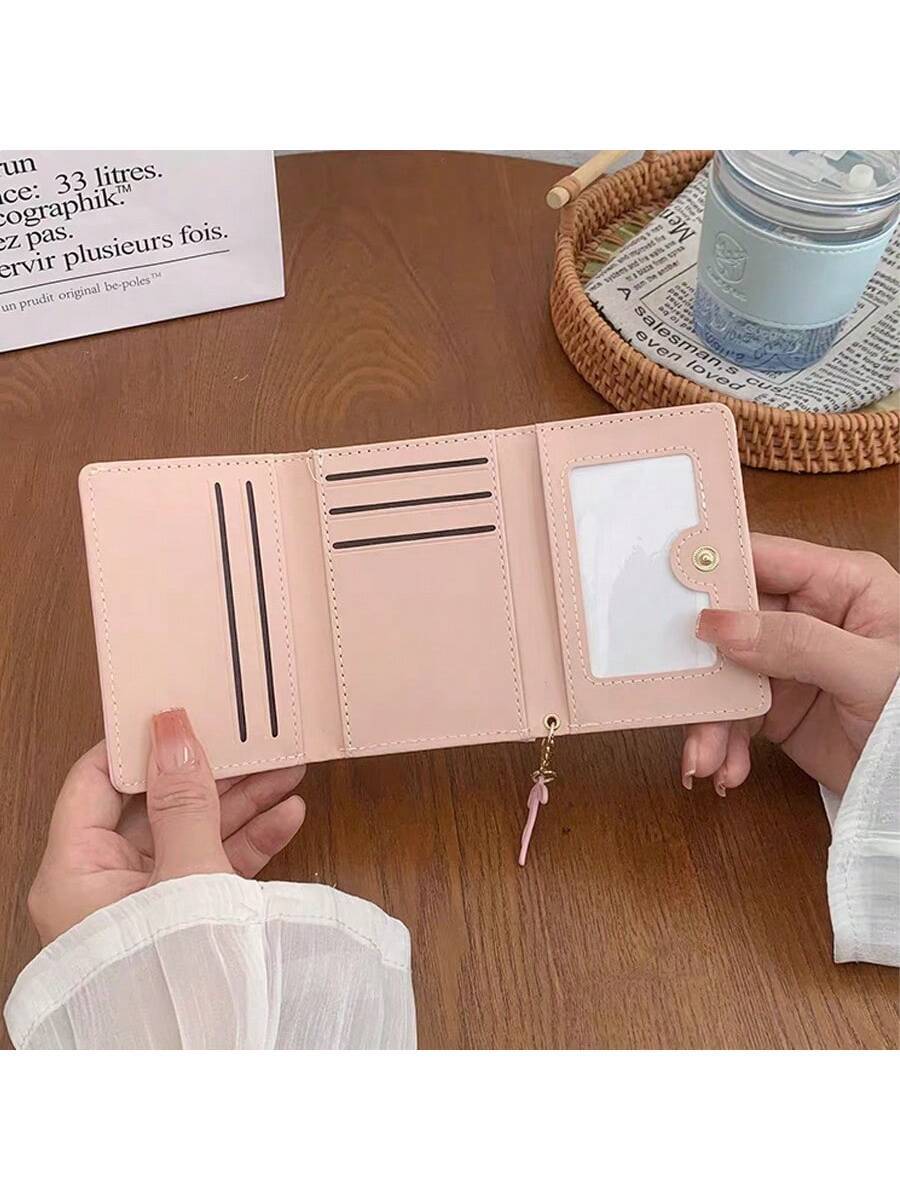 Korean Style Bow Decor Women's Short Wallet – High-Quality Tri-Fold Coin & Card Purse Wallet