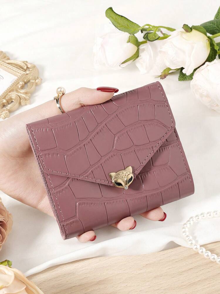 Burgundy Stone Pattern Mini Wallet with Fox Clasp