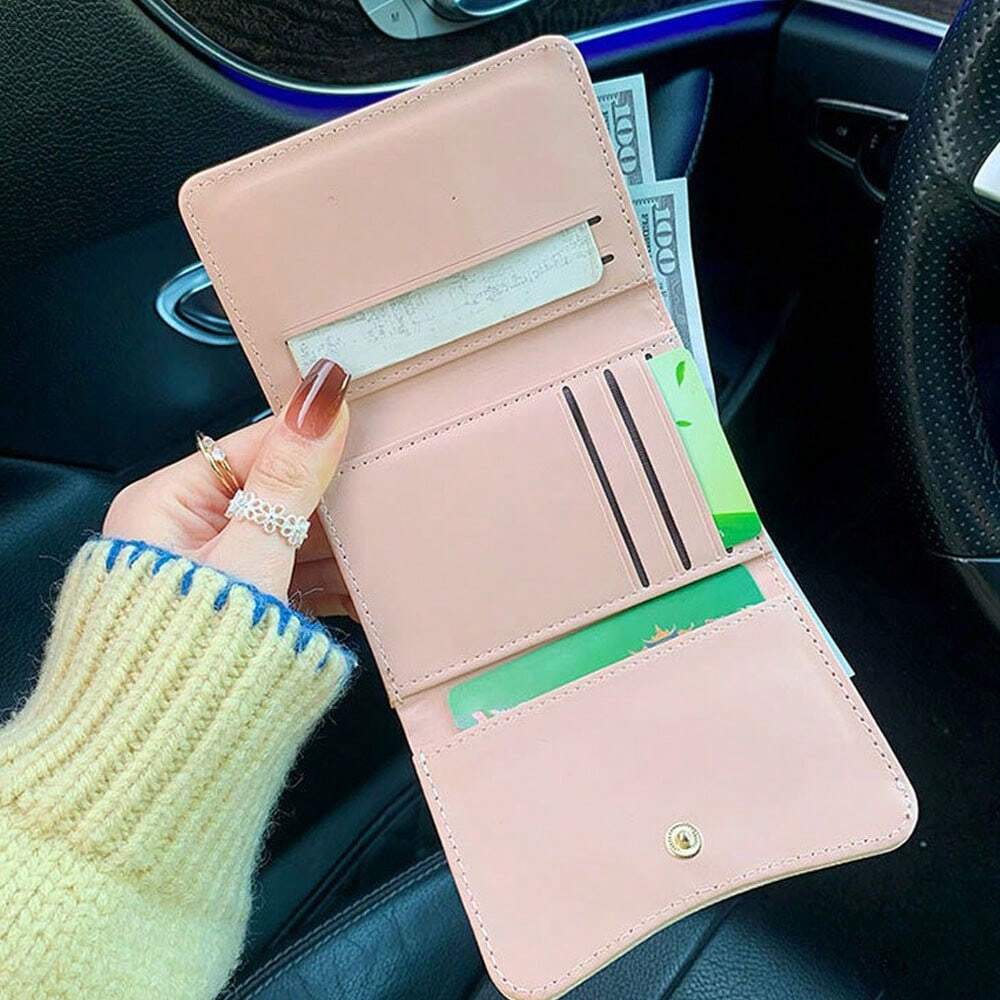 1pc Dog Print Women Flip Cover Button Wallet with Strap – Student Folding Short Handbag with Multiple Card Slots and Coin Purse