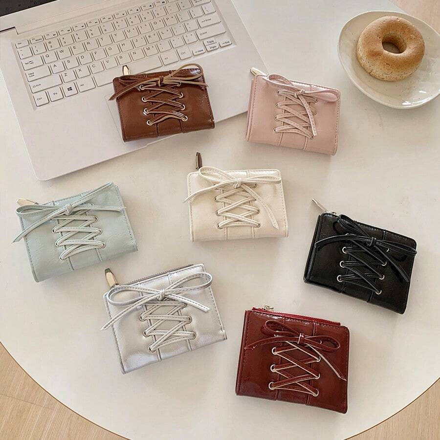 Bow Two-Fold Y2K Leather Wallet – Large Capacity Korean Style Ladies Wallet