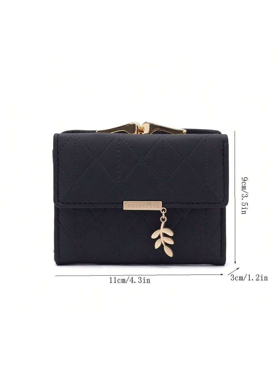 PRETTYZYS Floral Pattern Mini Black Wallet – Lightweight PU Leather with Multi-Card Layers