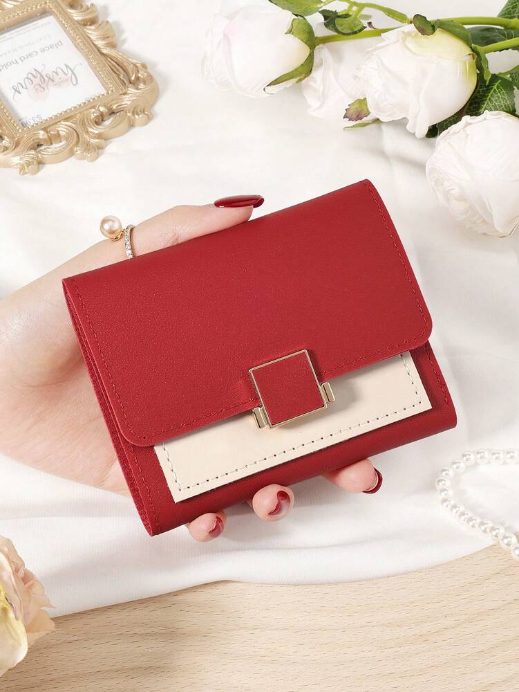 Burgundy Double Fold Mini Wallet with Coin Pocket and Card Slots