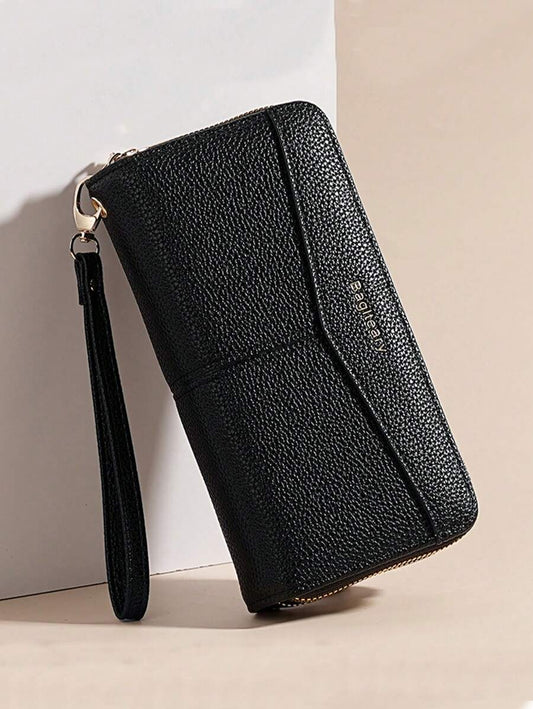 Women's Long Zipper Wallet with Wrist Strap – Multi-Card Phone Holder & Coin Purse (Brown)