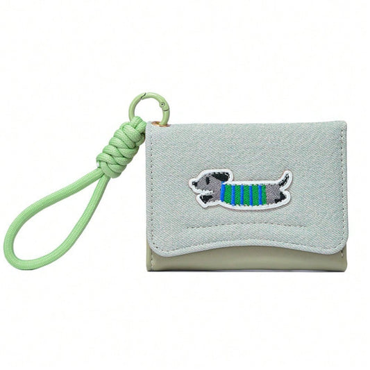 1pc Dog Print Women Flip Cover Button Wallet with Strap – Student Folding Short Handbag with Multiple Card Slots and Coin Purse