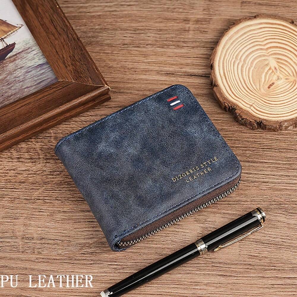 Vintage Multi-Function Bifold PU Leather Wallet – Men's Zippered Card & ID Holder