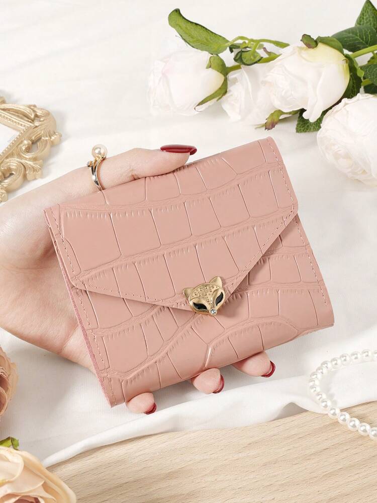Burgundy Stone Pattern Mini Wallet with Fox Clasp