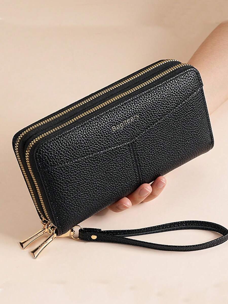Women's Long Zipper Wallet with Wrist Strap – Multi-Card Phone Holder & Coin Purse (Brown)
