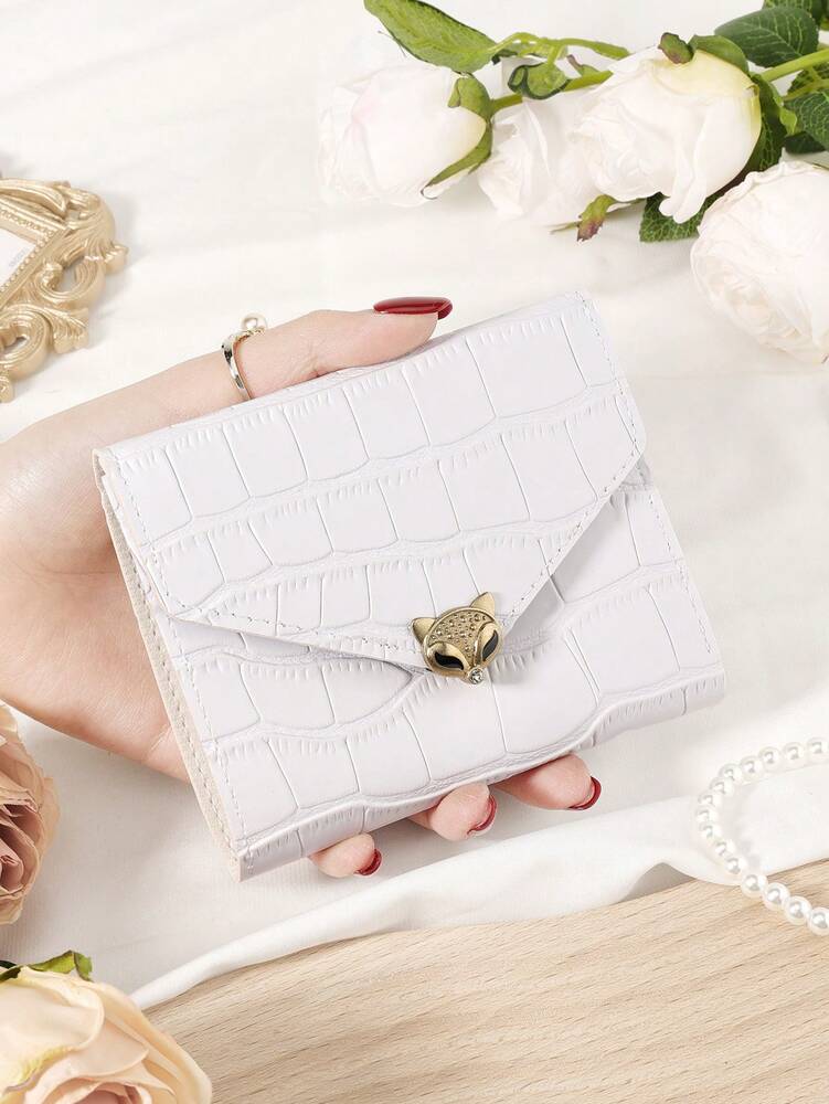 Burgundy Stone Pattern Mini Wallet with Fox Clasp