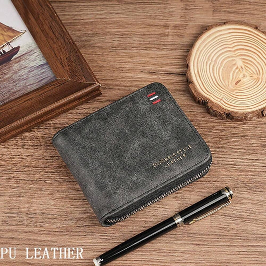 Vintage Multi-Function Bifold PU Leather Wallet – Men's Zippered Card & ID Holder