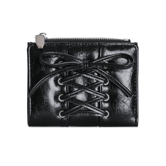 Bow Two-Fold Y2K Leather Wallet – Large Capacity Korean Style Ladies Wallet