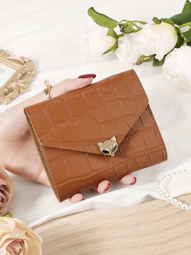 Burgundy Stone Pattern Mini Wallet with Fox Clasp