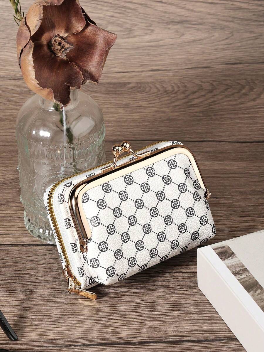 Women's PU Leather Kiss-Lock Coin Purse – Zipper & Hasp, Large Capacity Card & Cash Holder
