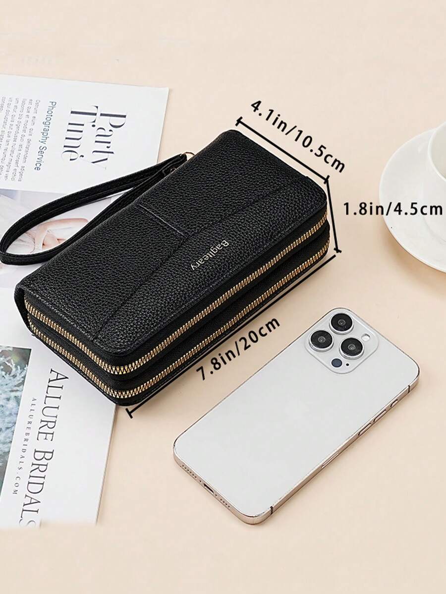 Women's Long Zipper Wallet with Wrist Strap – Multi-Card Phone Holder & Coin Purse (Brown)