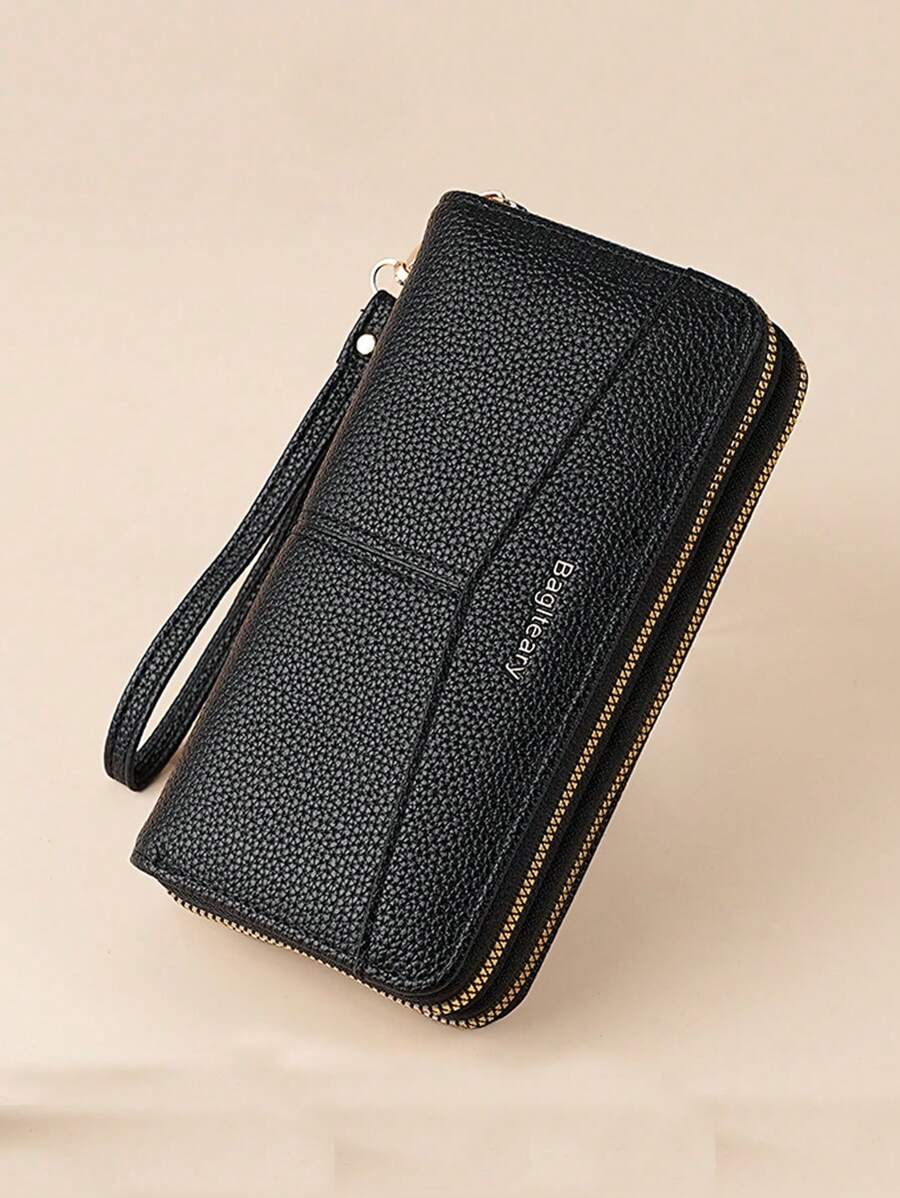 Women's Long Zipper Wallet with Wrist Strap – Multi-Card Phone Holder & Coin Purse (Brown)