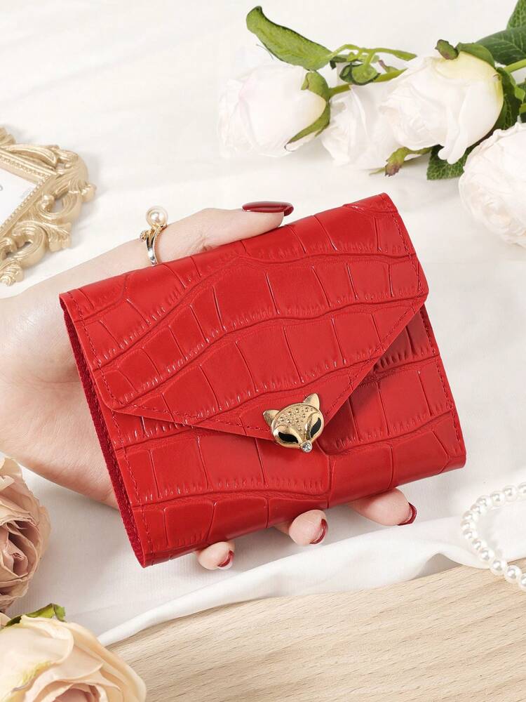 Burgundy Stone Pattern Mini Wallet with Fox Clasp