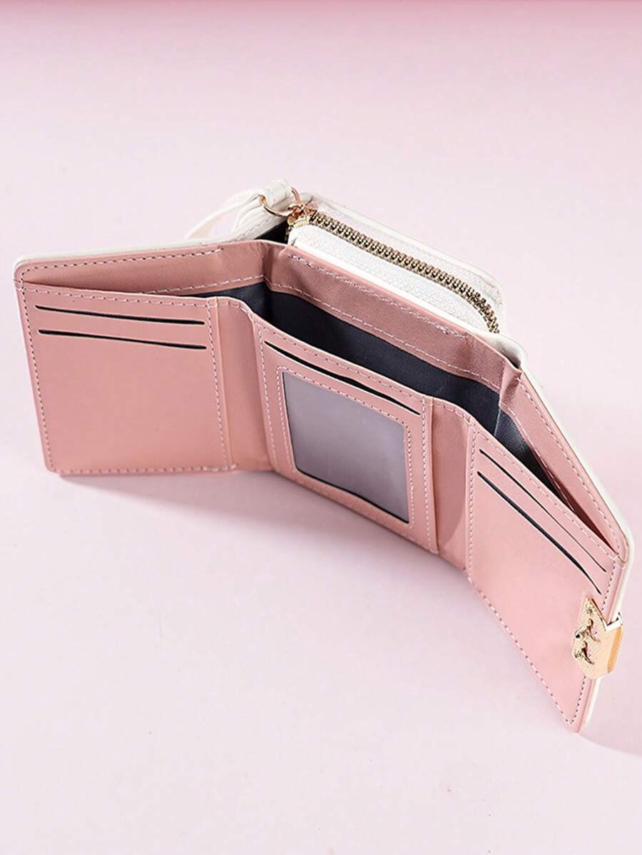 Women's Short Zipper Trifold Wallet with Butterfly Metal Decor