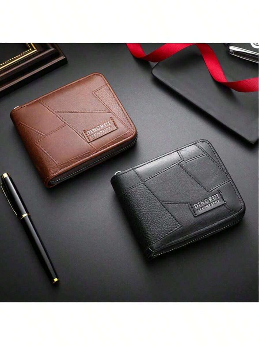 Men’s Luxury Black Leather Wallet – RFID Zipper Card Holder with Coin Pocket