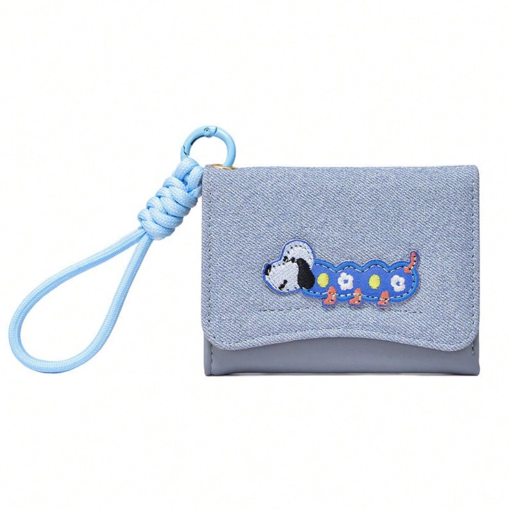 1pc Dog Print Women Flip Cover Button Wallet with Strap – Student Folding Short Handbag with Multiple Card Slots and Coin Purse