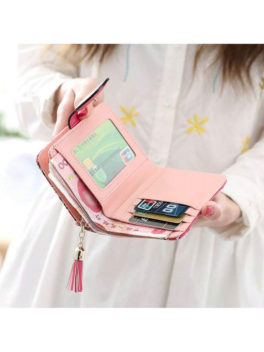 Cute Cartoon Cat Bifold Wallet with Tassel Zipper – Blue