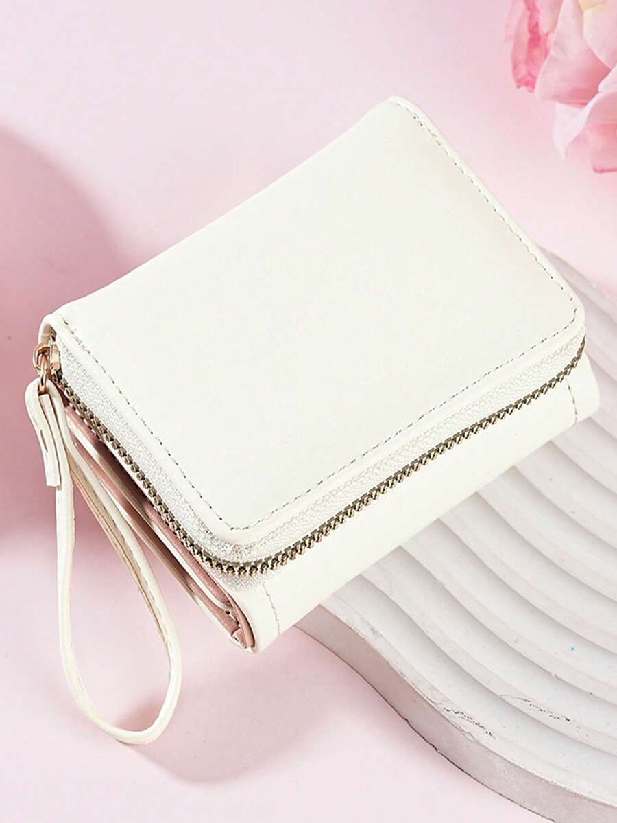 Women's Short Zipper Trifold Wallet with Butterfly Metal Decor
