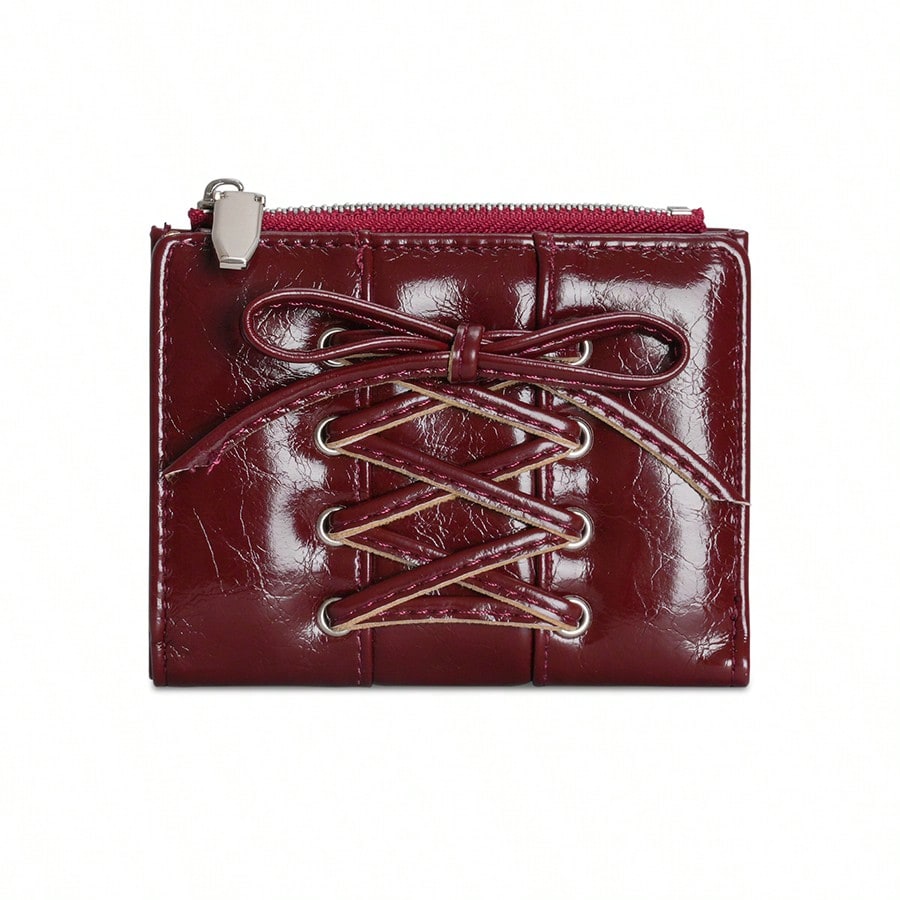 Bow Two-Fold Y2K Leather Wallet – Large Capacity Korean Style Ladies Wallet