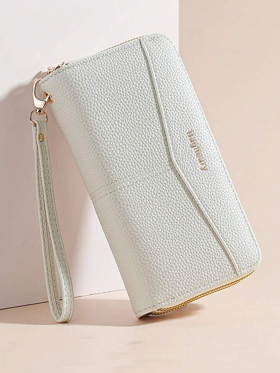 Women's Long Zipper Wallet with Wrist Strap – Multi-Card Phone Holder & Coin Purse (Brown)