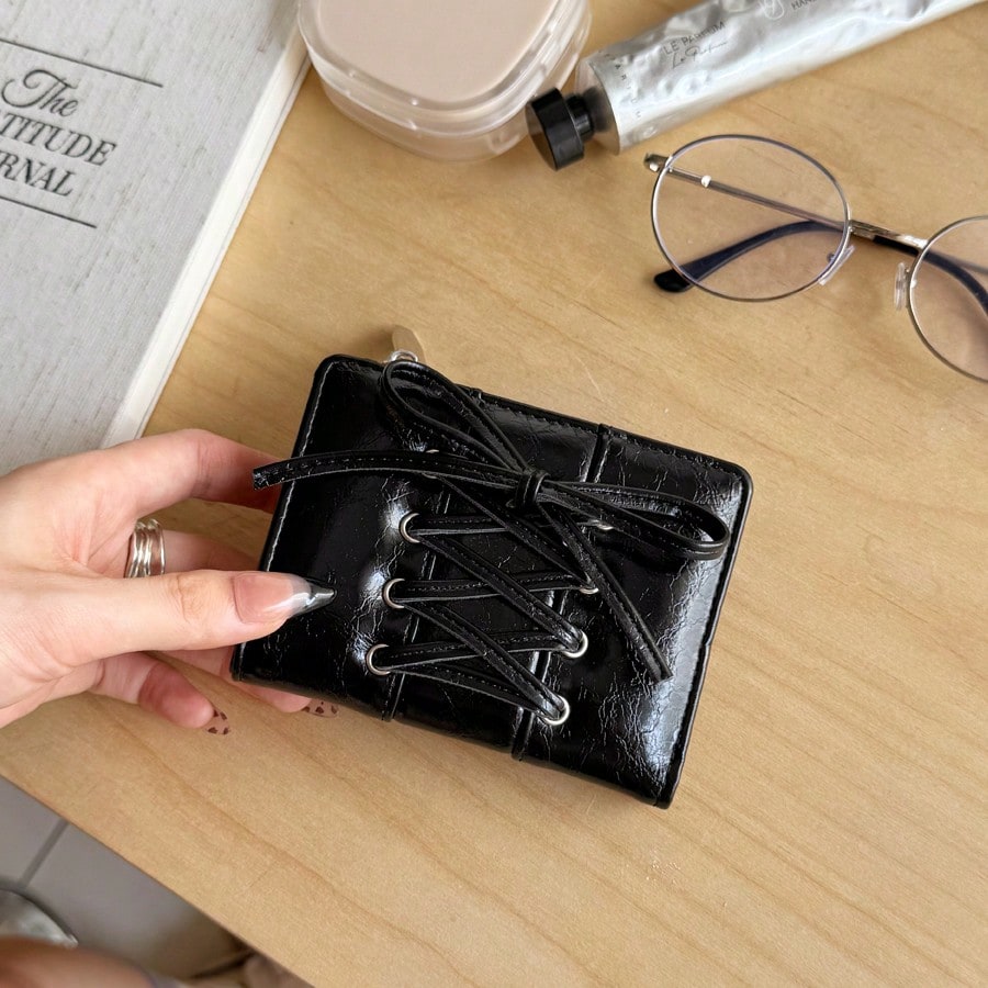 Bow Two-Fold Y2K Leather Wallet – Large Capacity Korean Style Ladies Wallet